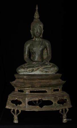 19th Century Thai Sukhothai Meditation Buddha on Pedestal