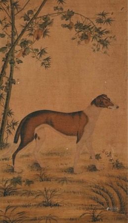 郎世宁款  名犬图  立轴