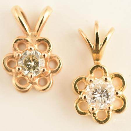 Collection of Two Diamond, 14k Yellow Gold Pendants.