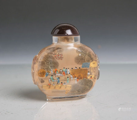 Japanische Snuff bottle (Alter unbekannt), farbloses Glas, von innen wohl bemahlt, Gr??e