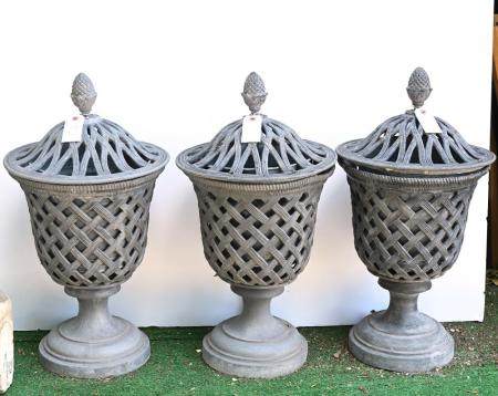 
      (3) Regency style covered lead garden urns
  