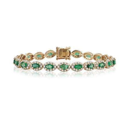 4.91ctw Emerald and 3.47ctw Diamond 14KT Yellow Gold Bracelet