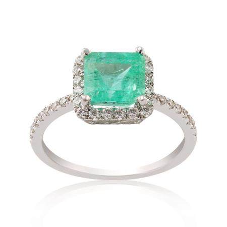 1.77ct Emerald and 0.43ctw Diamond 18KT White Gold Ring