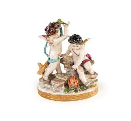 Group in polychrome porcelain, Naples Capodimonte manufactur