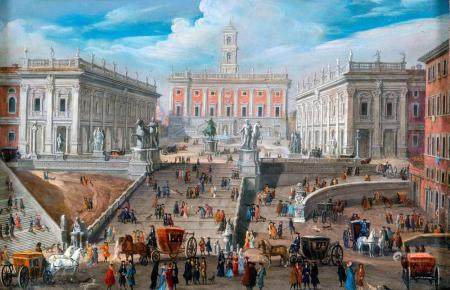 Scuola romana XIX secolo View of the Campidoglio square