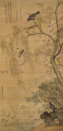 王翚、杨晋(清)等合作 桃花翠禽图