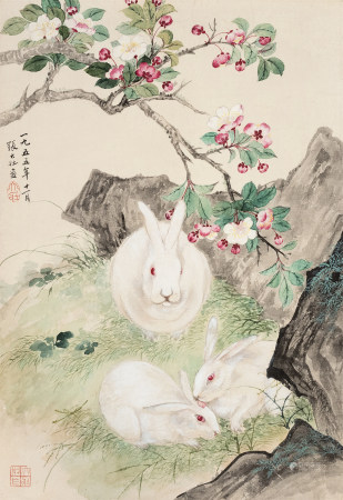 张大壮(1903-1980) 海棠玉兔