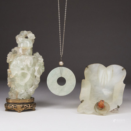 Grp: 3 Chinese Jade Bi Pendant - Vase - Brush Washer