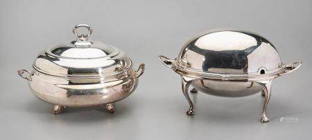 TWO ENGLISH SILVER PLATE COVERED SERVING DISHES