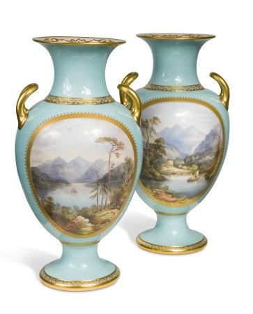 An impressive pair of Davenport two-handled vases,