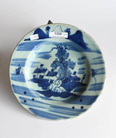 Chinese blue and white glazed shallow bowl