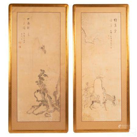 Japanese 18th Century Kano School Painting Panels