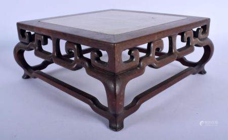 A LATE 19TH CENTURY CHINESE HARDWOOD MARBLE INSET SCHOLARS STAND Qing. 24 cm square.