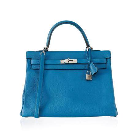 Hermès, sac Kelly 35 en cuir Togo bleu Zanzibar,