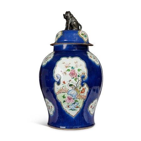 A large mid 18th century Qianlong period blue decorated Chinese vase and cover