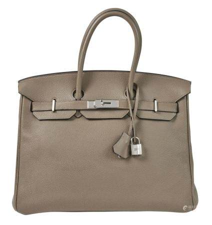 HERM?S 2010 Sac BIRKIN 35 Veau Togo gris Garniture métal argenté palladié BIRKIN 35 bag Grey Togo calfskin leather...