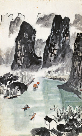 童中焘  漓山浮黛 镜片 设色纸本