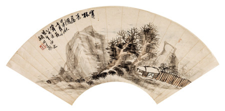 胡公寿  寒林老屋图 镜片 设色纸本