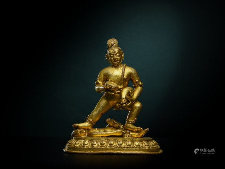 17世纪扎什伦布寺风格铜鎏金黑财神