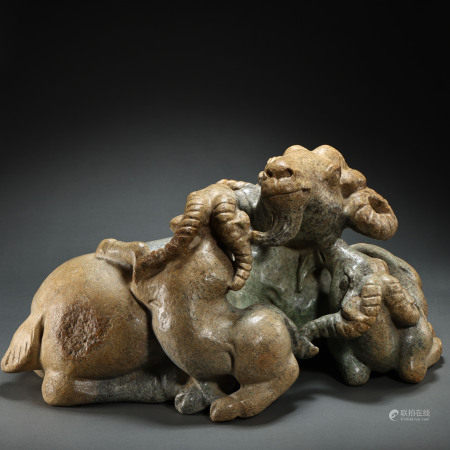 QING DYNASTY, CHINA HEMO JADE AND HETIAN JADE CARVED SANYANG KAITAI