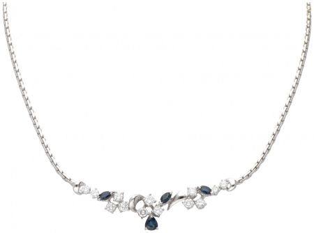 18K. White gold necklace set with approx. 1.04 ct. diamond and natural sapphire.