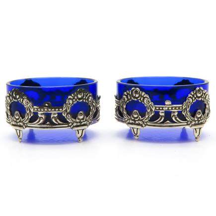 Lot of Cobalt Blue Salt and Silver Cellars