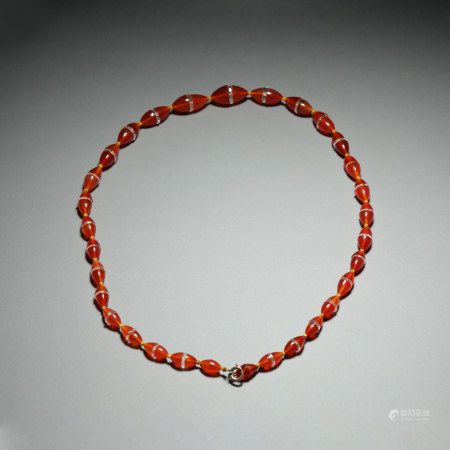 Qing Dynasty, Red Agate Necklace