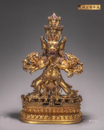 Gilt bronze great Widder King Kong 铜鎏金大威德金刚