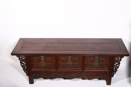 Huanghua pear carved dragon grain case desk 黄花梨刻龙纹案台