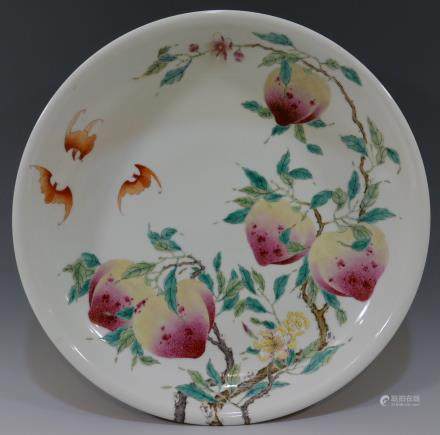 IMPERIAL CHINESE ANTIQUE FAMILLE ROSE PEACH CHARGER - YONGZHENG MARK 