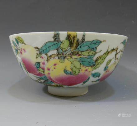 IMPERIAL CHINESE ANTIQUE FAMILLE ROSE PEACH BOWL - YONGZHENG MARK 