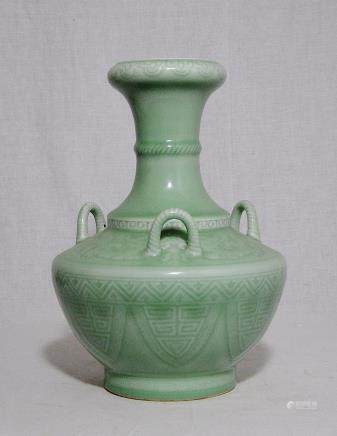 Chinese Monochrome Green Glaze Porcelain Vase With Mark