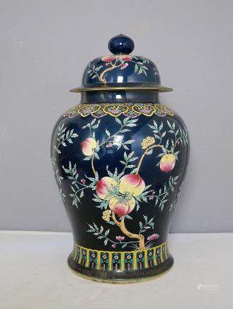 Large Chinese Blue Glaze Base With Famille Rose Porcelain
