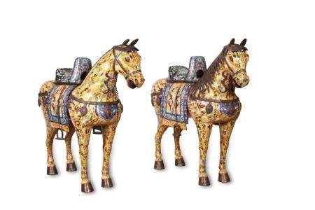 A Pair of Massive Chinese Cloisonne Models of Horses