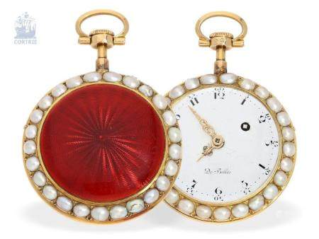 Pocket watch: fine gold/enamel pocket watch with high-quality Orient pearls, ca. 1790/1890