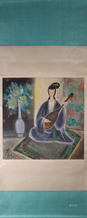 A Chinese figure painting, Lin Fengmian mark