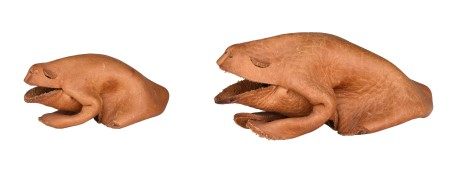 Two Deru Germany leather frogs, H 4 - 6 cm