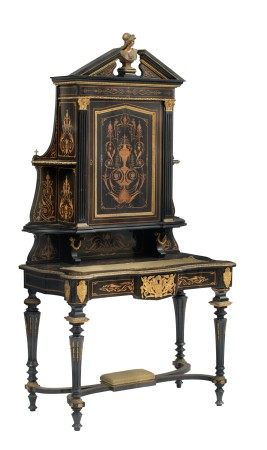 A Neoclassical Napoleon III ebonised wooden secretaire, H 185 - W 96 - D 50 cm