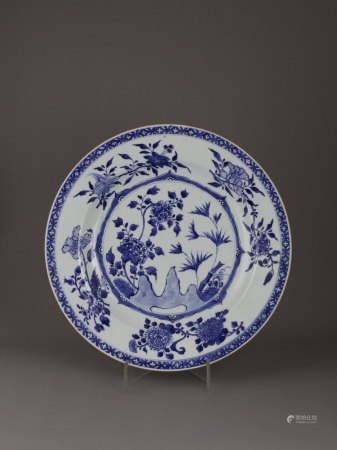 A blue and white plate, Kangxi Period, Qing Dynasty清康熙 青花花卉纹盘