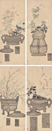 吴观岱 旧藏 青铜全形拓博古图四屏
