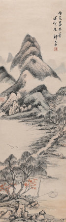 邹允中 （清） 溪山捕鱼图