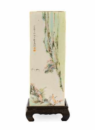 A Chinese Porcelain Large Brush Pot, of square section rectangular form, painted in famille rose