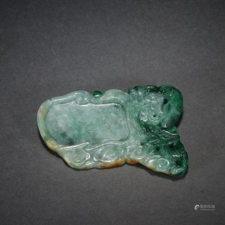 旧藏 老翡翠祥龙吐瑞笔舔。