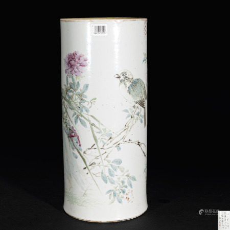 浅绛彩花鸟纹帽筒（许品衡款）