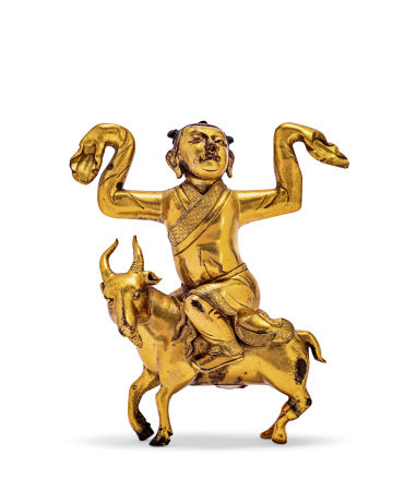 清乾隆 铜鎏金骑羊**像