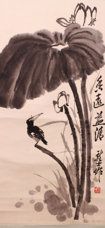 箫龙士款 荷花立轴