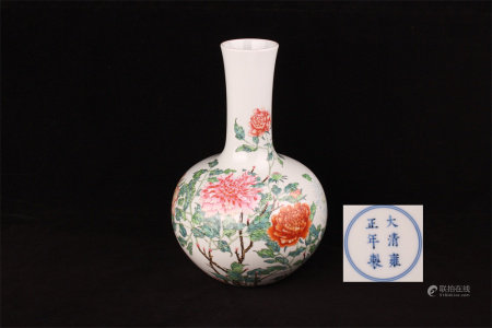 雍正款粉彩花卉天球瓶