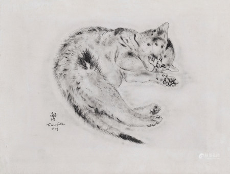 藤田嗣治 TSUGUHARU FOUJITA (1886-1968，日本) 睡猫