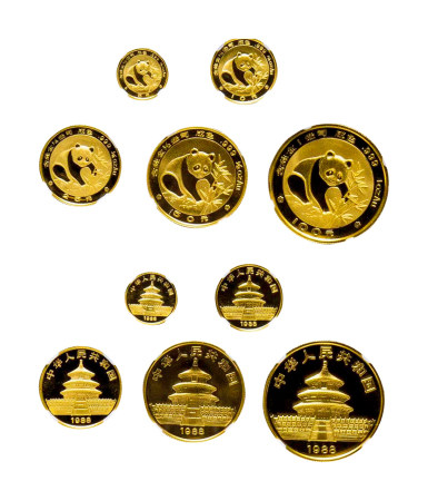 1988年熊猫精制金币一套五枚 NGC PF69