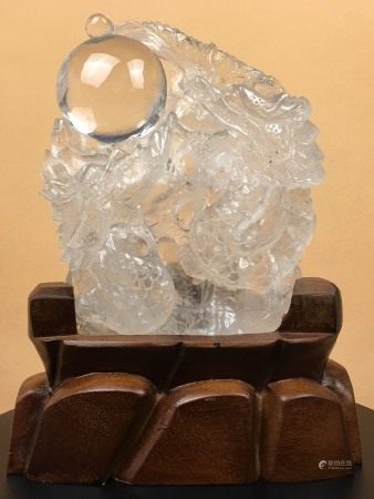 天然白水晶双龙戏珠摆件二龙戏珠生肖龙